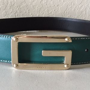 GUCCI AQUA TURQUOISE LEATHER BELT 32 NEVER WORN